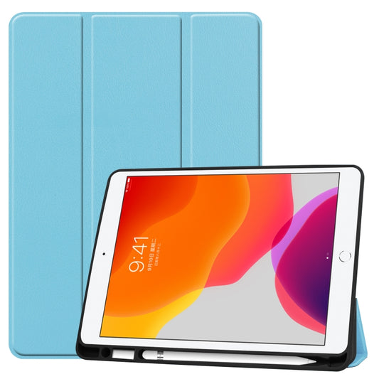 For iPad 10.2 2021 / 2020 / 2019 Custer Texture Horizontal Flip Smart TPU Leather Case with Sleep / Wake-up Function & Three-folding Holder & Pen Slot(Sky Blue) - iPad 10.2 Cases by buy2fix | Online Shopping UK | buy2fix