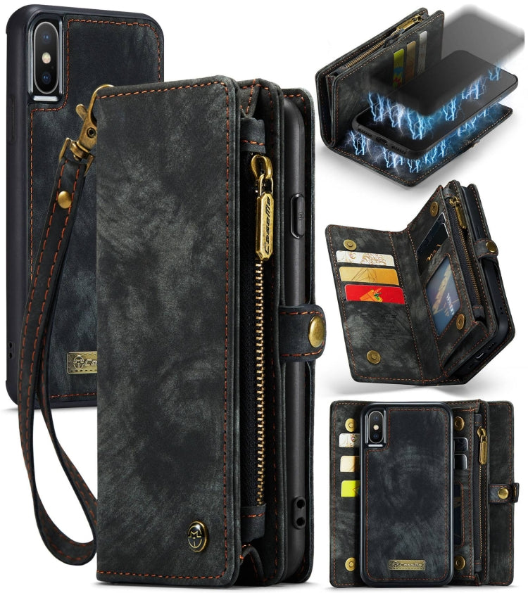 For iPhone X / XS CaseMe-008 TPU + PC Magnetic Absorption Detachable Back Cover Horizontal Flip Leather Case with Holder & Card Slots & Zipper Wallet & Photo Frame(Black) - More iPhone Cases by CaseMe | Online Shopping UK | buy2fix