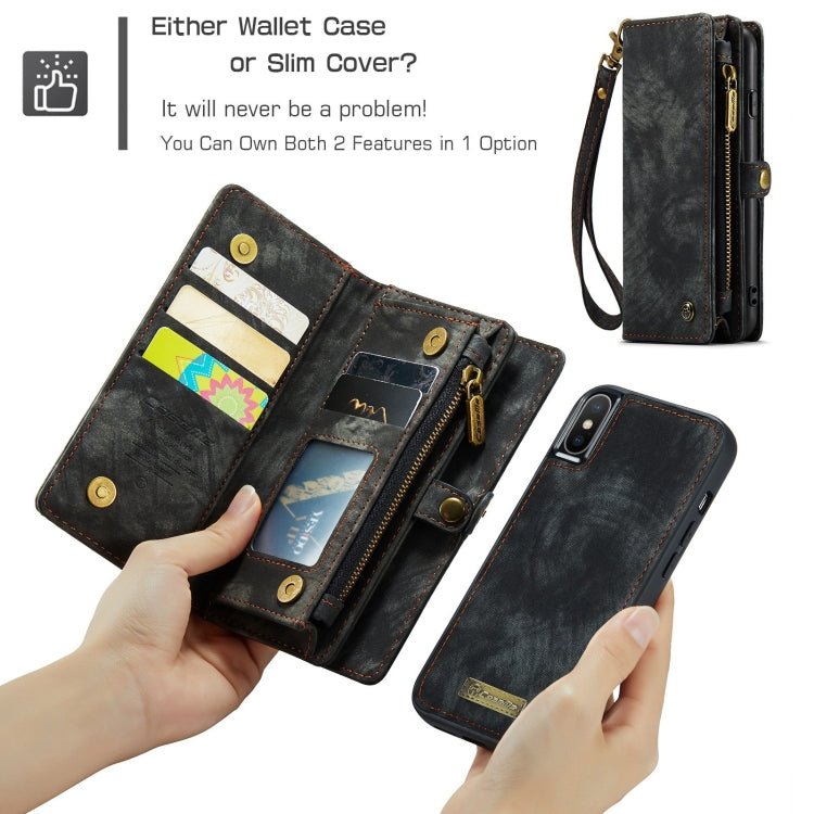 For iPhone X / XS CaseMe-008 TPU + PC Magnetic Absorption Detachable Back Cover Horizontal Flip Leather Case with Holder & Card Slots & Zipper Wallet & Photo Frame(Black) - More iPhone Cases by CaseMe | Online Shopping UK | buy2fix