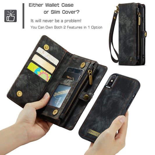 For iPhone X / XS CaseMe-008 TPU + PC Magnetic Absorption Detachable Back Cover Horizontal Flip Leather Case with Holder & Card Slots & Zipper Wallet & Photo Frame(Black) - More iPhone Cases by CaseMe | Online Shopping UK | buy2fix
