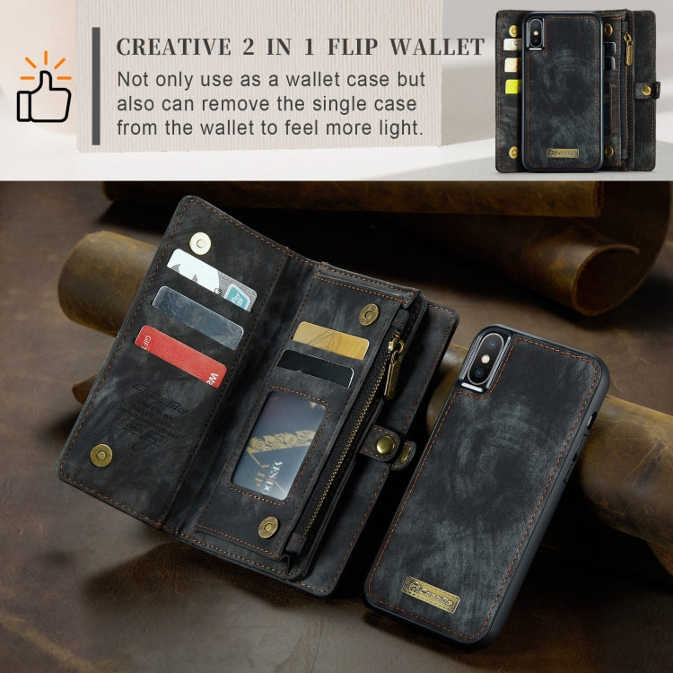 For iPhone X / XS CaseMe-008 TPU + PC Magnetic Absorption Detachable Back Cover Horizontal Flip Leather Case with Holder & Card Slots & Zipper Wallet & Photo Frame(Black) - More iPhone Cases by CaseMe | Online Shopping UK | buy2fix