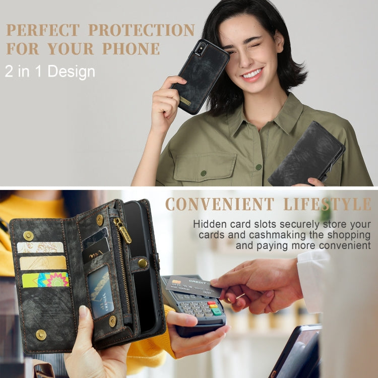 For iPhone X / XS CaseMe-008 TPU + PC Magnetic Absorption Detachable Back Cover Horizontal Flip Leather Case with Holder & Card Slots & Zipper Wallet & Photo Frame(Black) - More iPhone Cases by CaseMe | Online Shopping UK | buy2fix