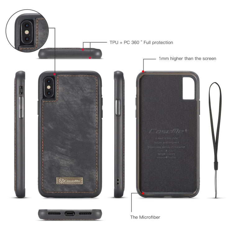 For iPhone X / XS CaseMe-008 TPU + PC Magnetic Absorption Detachable Back Cover Horizontal Flip Leather Case with Holder & Card Slots & Zipper Wallet & Photo Frame(Black) - More iPhone Cases by CaseMe | Online Shopping UK | buy2fix