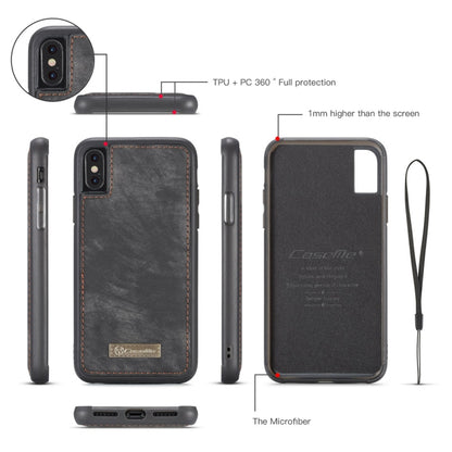 For iPhone X / XS CaseMe-008 TPU + PC Magnetic Absorption Detachable Back Cover Horizontal Flip Leather Case with Holder & Card Slots & Zipper Wallet & Photo Frame(Black) - More iPhone Cases by CaseMe | Online Shopping UK | buy2fix