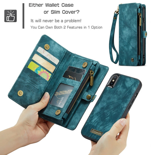 For iPhone X / XS CaseMe-008 TPU + PC Magnetic Absorption Detachable Back Cover Horizontal Flip Leather Case with Holder & Card Slots & Zipper Wallet & Photo Frame(Blue) - More iPhone Cases by CaseMe | Online Shopping UK | buy2fix
