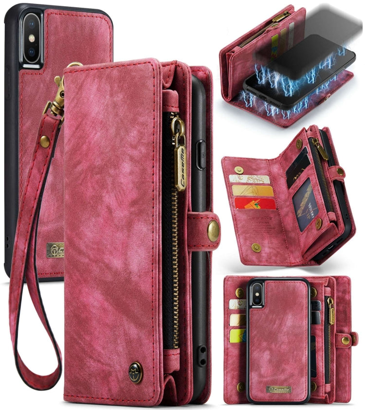For iPhone X / XS CaseMe-008 TPU + PC Magnetic Absorption Detachable Back Cover Horizontal Flip Leather Case with Holder & Card Slots & Zipper Wallet & Photo Frame(Red) - More iPhone Cases by CaseMe | Online Shopping UK | buy2fix