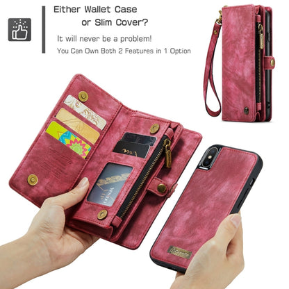 For iPhone X / XS CaseMe-008 TPU + PC Magnetic Absorption Detachable Back Cover Horizontal Flip Leather Case with Holder & Card Slots & Zipper Wallet & Photo Frame(Red) - More iPhone Cases by CaseMe | Online Shopping UK | buy2fix