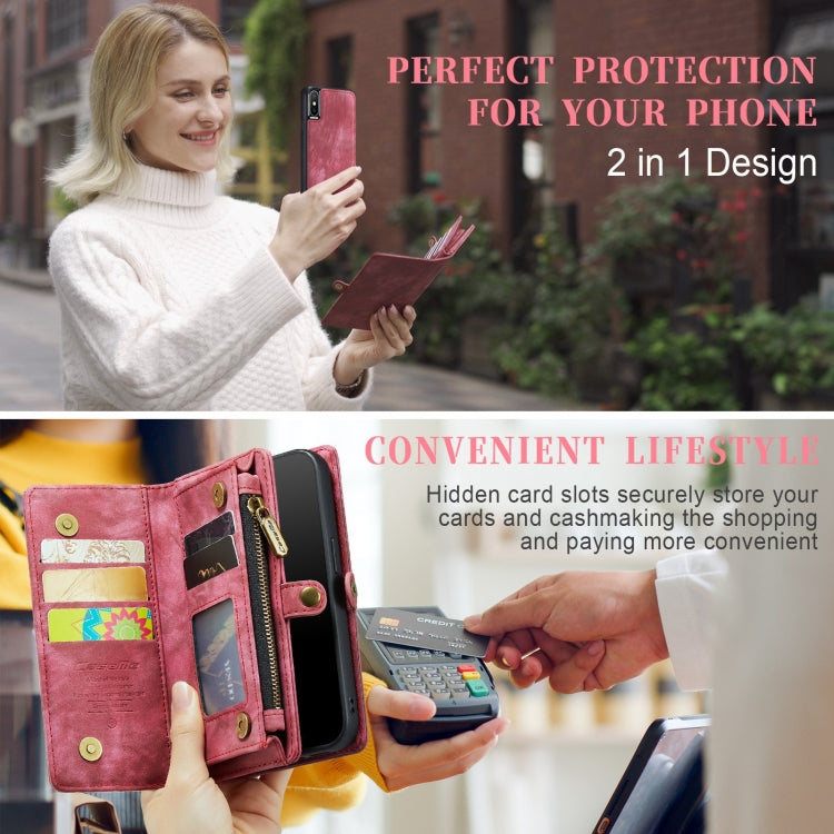 For iPhone X / XS CaseMe-008 TPU + PC Magnetic Absorption Detachable Back Cover Horizontal Flip Leather Case with Holder & Card Slots & Zipper Wallet & Photo Frame(Red) - More iPhone Cases by CaseMe | Online Shopping UK | buy2fix