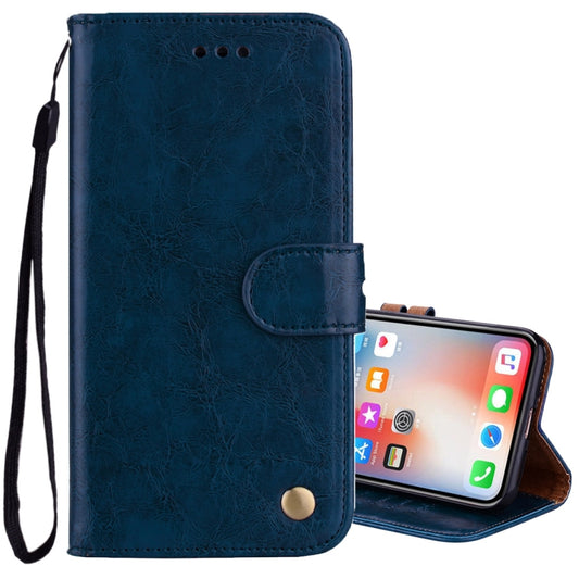 For iPhone X / XS Business Style Oil Wax Texture Horizontal Flip Leather Case with Holder & Card Slots & Wallet (Blue) by buy2fix