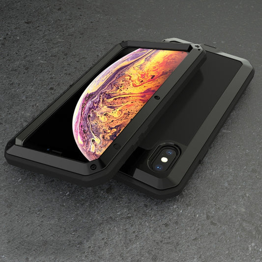 For iPhone XS Max Waterproof Dustproof Shockproof Aluminum Alloy + Tempered Glass + Silicone Case (Black) - More iPhone Cases by buy2fix | Online Shopping UK | buy2fix