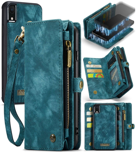 For iPhone XR CaseMe Detachable Multifunctional Horizontal Flip Leather Case with Card Slot & Holder & Zipper Wallet & Photo Frame (Blue) - More iPhone Cases by CaseMe | Online Shopping UK | buy2fix