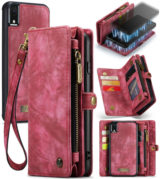 For iPhone XR CaseMe Detachable Multifunctional Horizontal Flip Leather Case with Card Slot & Holder & Zipper Wallet & Photo Frame (Red) - More iPhone Cases by CaseMe | Online Shopping UK | buy2fix