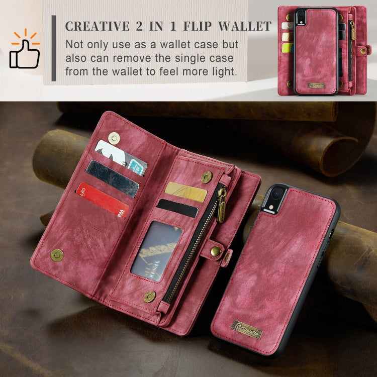 For iPhone XR CaseMe Detachable Multifunctional Horizontal Flip Leather Case with Card Slot & Holder & Zipper Wallet & Photo Frame (Red) - More iPhone Cases by CaseMe | Online Shopping UK | buy2fix