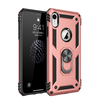 For iPhone XR Armor Shockproof TPU + PC Protective Case with 360 Degree Rotation Holder (Rose Gold) by buy2fix