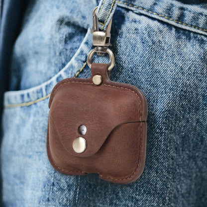 CF1108 For AirPods Pro Crazy Horse Texture Earphone Protective Leather Case with Hook(Coffee) - For AirPods Pro by buy2fix | Online Shopping UK | buy2fix
