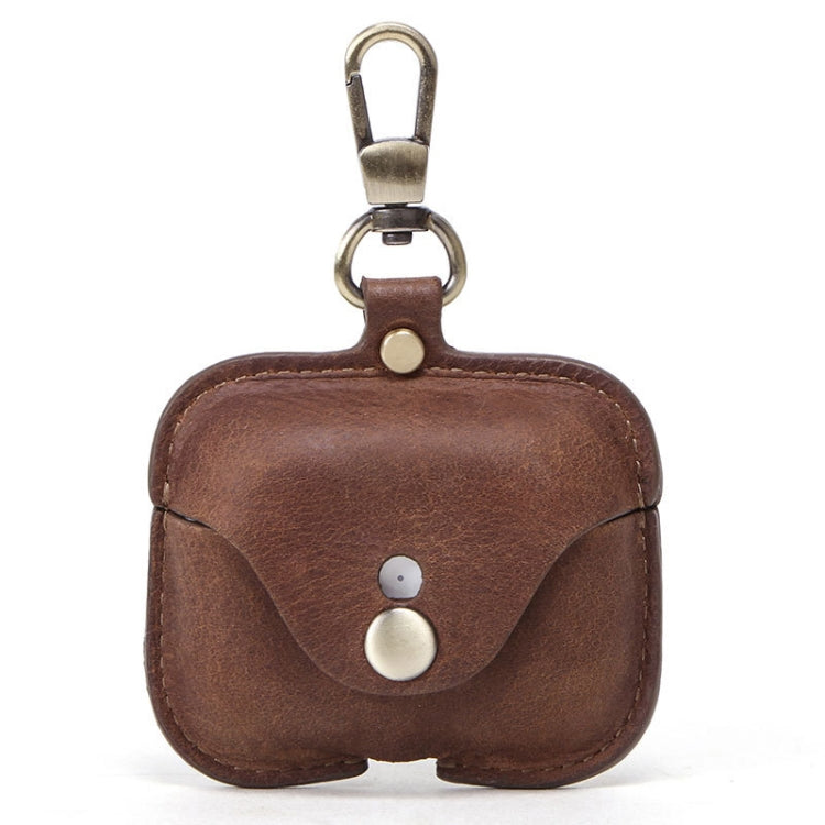 CF1108 For AirPods Pro Crazy Horse Texture Earphone Protective Leather Case with Hook(Brown) - For AirPods Pro by buy2fix | Online Shopping UK | buy2fix