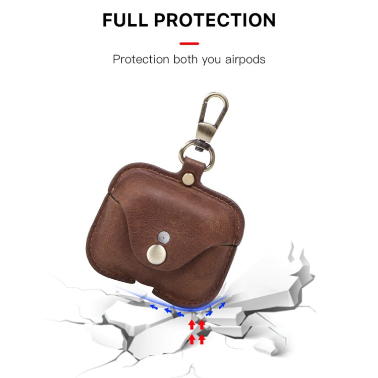 CF1108 For AirPods Pro Crazy Horse Texture Earphone Protective Leather Case with Hook(Brown) - For AirPods Pro by buy2fix | Online Shopping UK | buy2fix