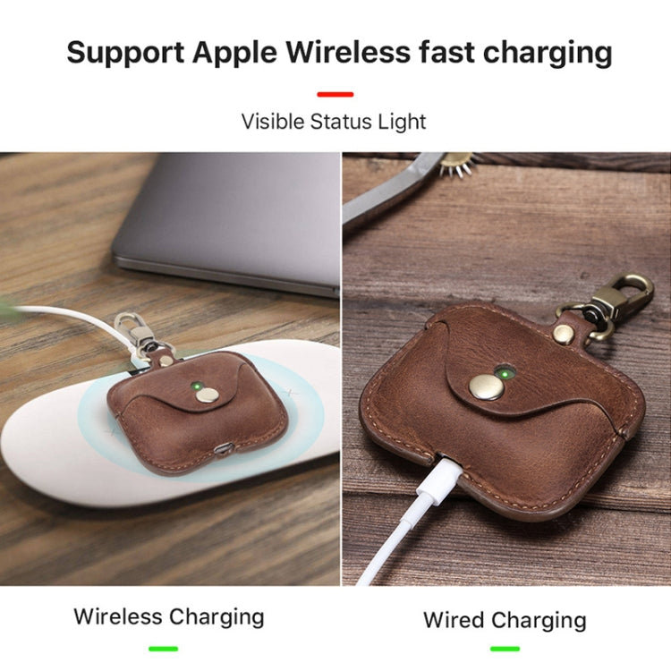 CF1108 For AirPods Pro Crazy Horse Texture Earphone Protective Leather Case with Hook(Brown) - For AirPods Pro by buy2fix | Online Shopping UK | buy2fix