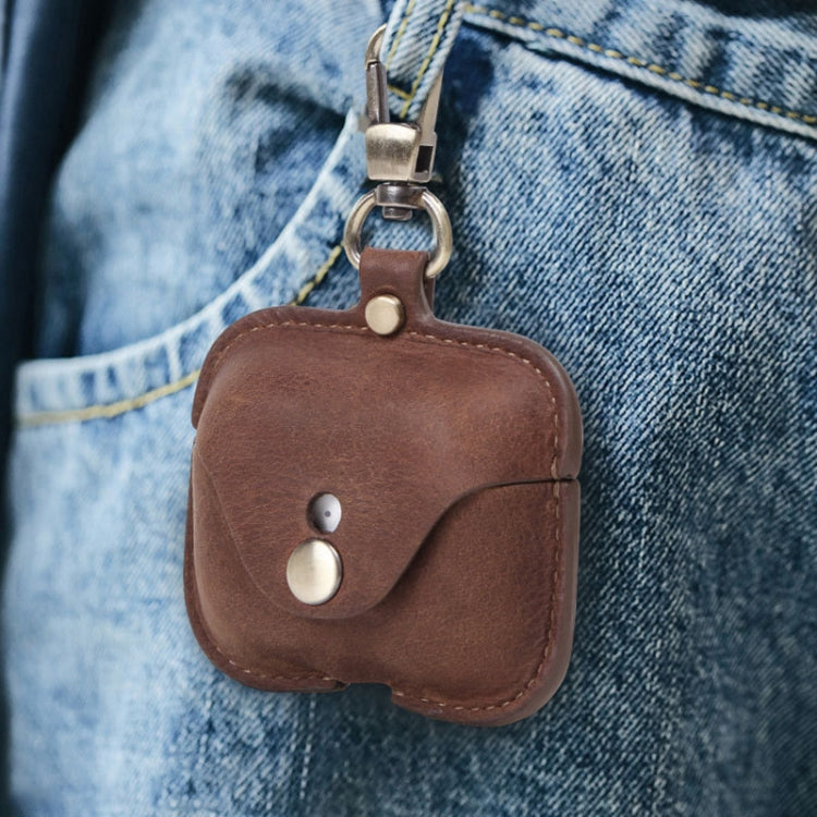 CF1108 For AirPods Pro Crazy Horse Texture Earphone Protective Leather Case with Hook(Brown) - For AirPods Pro by buy2fix | Online Shopping UK | buy2fix