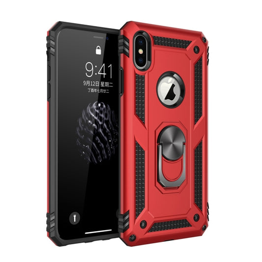 For iPhone X / XS Sergeant Armor Shockproof TPU + PC Protective Case with 360 Degree Rotation Holder (Red) by buy2fix