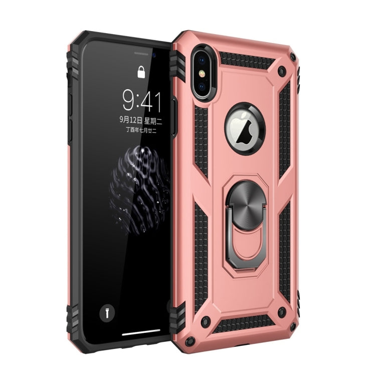 For iPhone X / XS Sergeant Armor Shockproof TPU + PC Protective Case with 360 Degree Rotation Holder (Rose Gold) by buy2fix