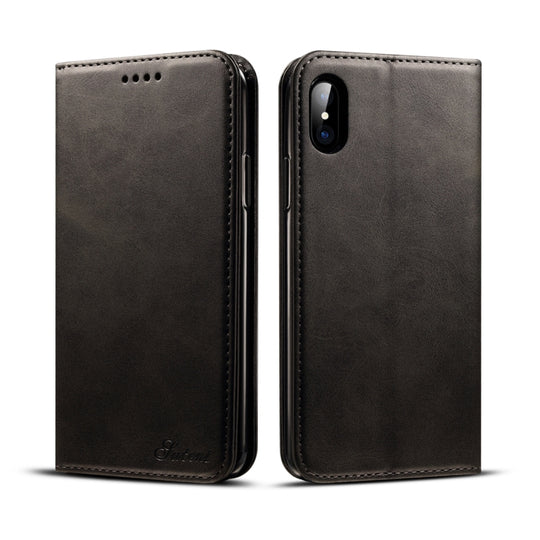 For iPhone X / XS Suteni Calf Texture Horizontal Flip Leather Case with Holder & Card Slots & Wallet(Black)