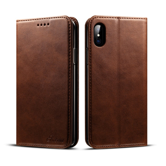 For iPhone X / XS Suteni Calf Texture Horizontal Flip Leather Case with Holder & Card Slots & Wallet(Coffee)