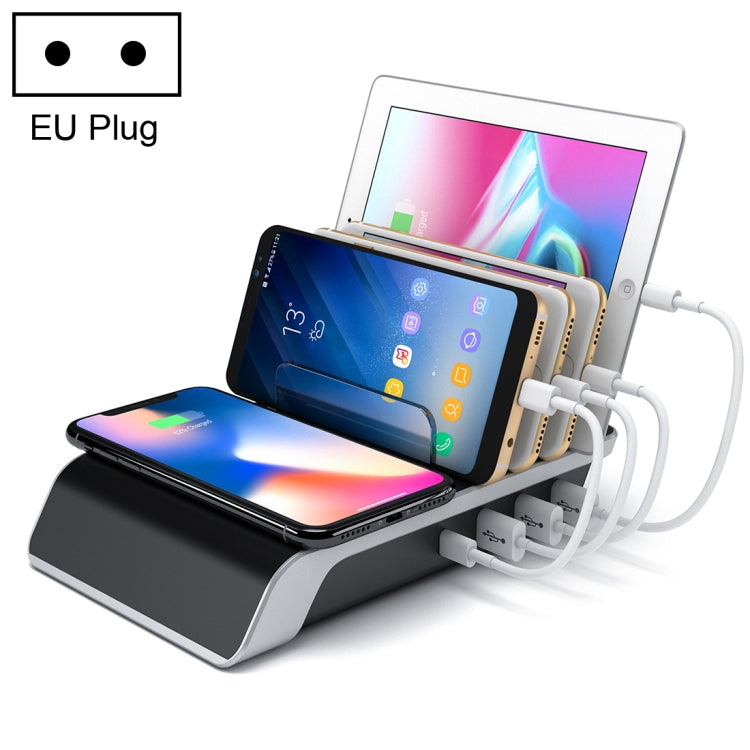 UD09 4 USB Ports Qi Standard Wireless Charger Phone Desktop Stand Holder, EU Plug - Multifunction Charger by buy2fix | Online Shopping UK | buy2fix