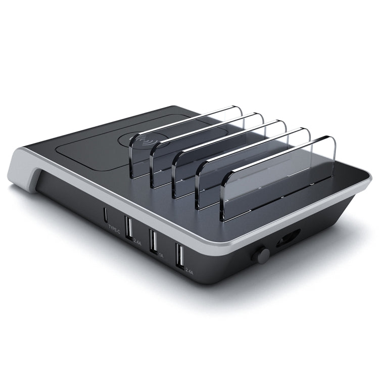 UD09 4 USB Ports Qi Standard Wireless Charger Phone Desktop Stand Holder, EU Plug - Multifunction Charger by buy2fix | Online Shopping UK | buy2fix