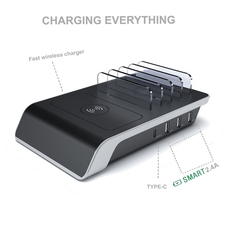 UD09 4 USB Ports Qi Standard Wireless Charger Phone Desktop Stand Holder, EU Plug - Multifunction Charger by buy2fix | Online Shopping UK | buy2fix