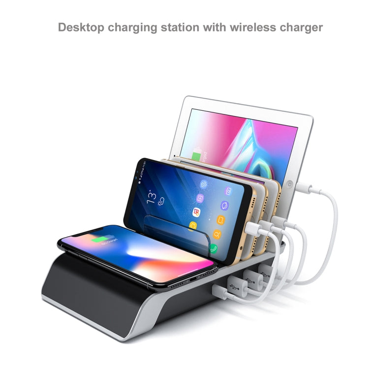 UD09 4 USB Ports Qi Standard Wireless Charger Phone Desktop Stand Holder, EU Plug - Multifunction Charger by buy2fix | Online Shopping UK | buy2fix