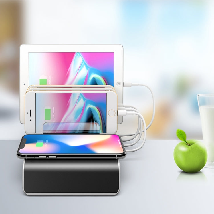UD09 4 USB Ports Qi Standard Wireless Charger Phone Desktop Stand Holder, EU Plug - Multifunction Charger by buy2fix | Online Shopping UK | buy2fix