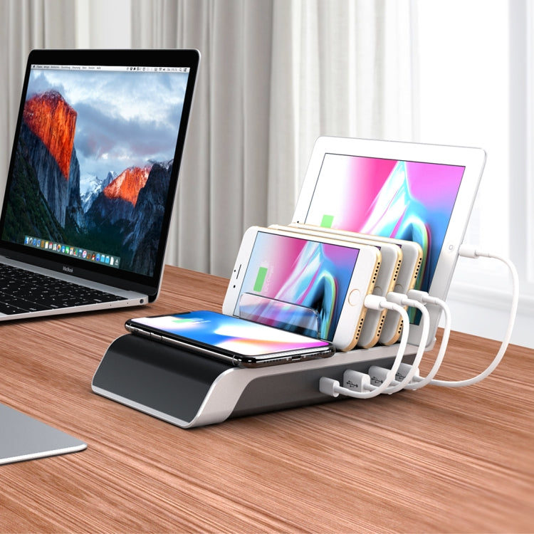 UD09 4 USB Ports Qi Standard Wireless Charger Phone Desktop Stand Holder, EU Plug - Multifunction Charger by buy2fix | Online Shopping UK | buy2fix