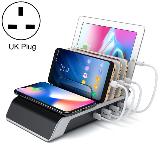 UD09 4 USB Ports Qi Standard Wireless Charger Phone Desktop Stand Holder, UK Plug - Multifunction Charger by buy2fix | Online Shopping UK | buy2fix