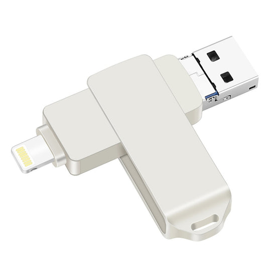 S31 3 in 1 32GB Micro USB 2.0 + USB-C / Type-C + 8 Pin Interface Metal Twister Flash Disk(Silver)
