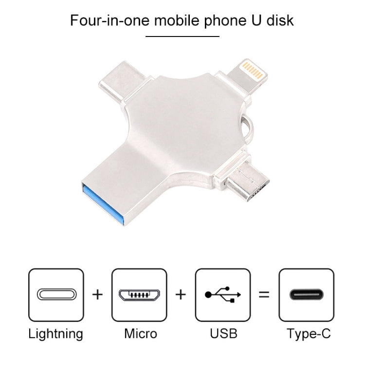 Cross 4 in 1 32GB 8 Pin + Micro USB + USB-C / Type-C + USB 3.0 Metal Flash Disk(Silver) by buy2fix
