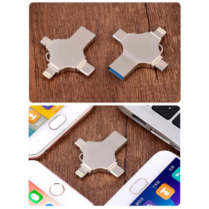 Cross 4 in 1 32GB 8 Pin + Micro USB + USB-C / Type-C + USB 3.0 Metal Flash Disk(Silver) by buy2fix