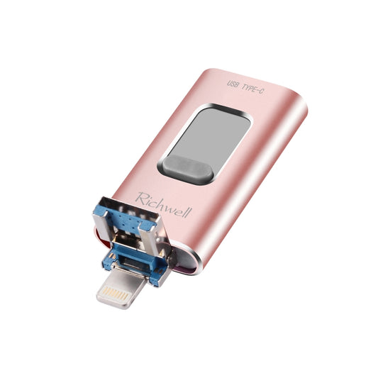 Richwell 3 in 1 16G Type-C + 8 Pin + USB 3.0 Metal Push-pull Flash Disk with OTG Function(Rose Gold) by Richwell
