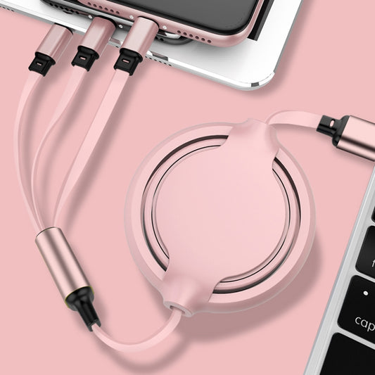 3.5A Liquid Silicone 3 in 1 USB to USB-C / Type-C + 8Pin + Micro USB Retractable Data Syn Charging Cable (Pink) by buy2fix