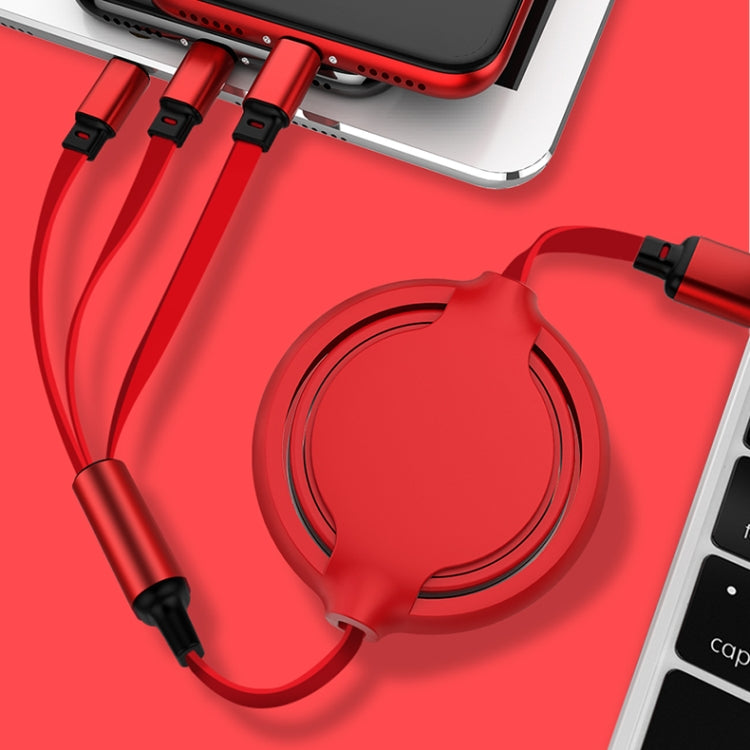 3.5A Liquid Silicone 3 in 1 USB to USB-C / Type-C + 8Pin + Micro USB Retractable Data Syn Charging Cable (Red) by buy2fix