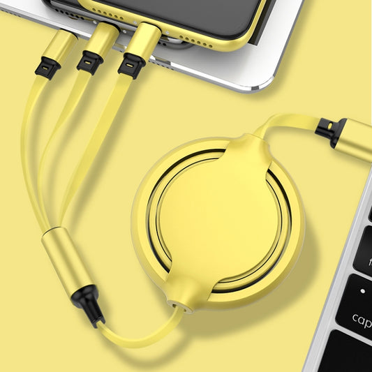 3.5A Liquid Silicone 3 in 1 USB to USB-C / Type-C + 8Pin + Micro USB Retractable Data Syn Charging Cable (Yellow) by buy2fix