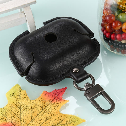 For AirPods Pro Litchi Texture PU Leather Earphone Protective Case with Hook(Black) - For AirPods Pro by buy2fix | Online Shopping UK | buy2fix