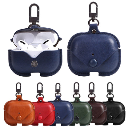 For AirPods Pro Litchi Texture PU Leather Earphone Protective Case with Hook(Black) - For AirPods Pro by buy2fix | Online Shopping UK | buy2fix