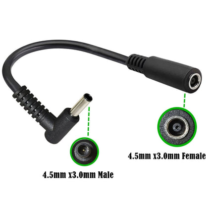 4.5 x 3.0mm Elbow Male to Female Adapter 15cm DC Power Extension Cable for HP (Black) by buy2fix