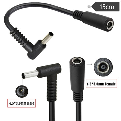 4.5 x 3.0mm Elbow Male to Female Adapter 15cm DC Power Extension Cable for HP (Black) by buy2fix