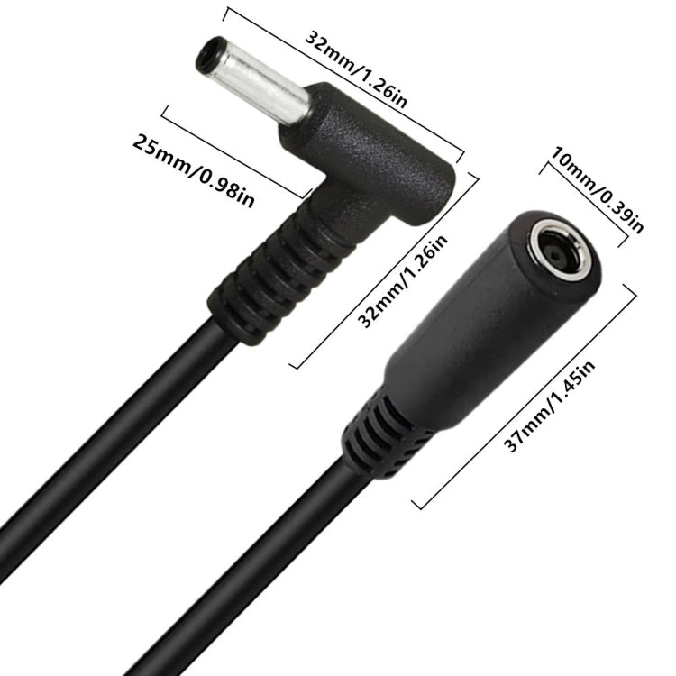 4.5 x 3.0mm Elbow Male to Female Adapter 15cm DC Power Extension Cable for HP (Black) by buy2fix