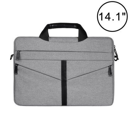 14.1 inch Breathable Wear-resistant Fashion Business Shoulder Handheld Zipper Laptop Bag with Shoulder Strap (Light Grey) by buy2fix