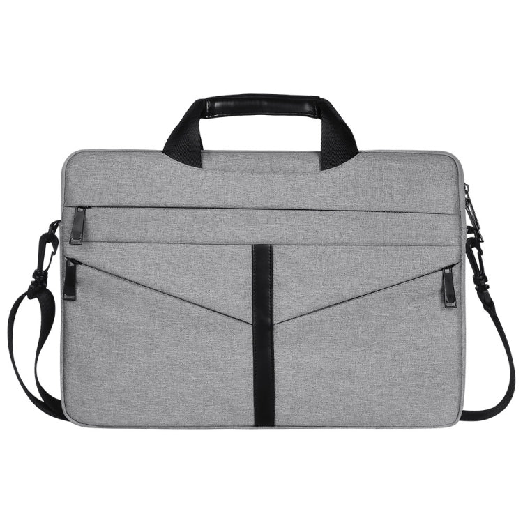 14.1 inch Breathable Wear-resistant Fashion Business Shoulder Handheld Zipper Laptop Bag with Shoulder Strap (Light Grey) by buy2fix
