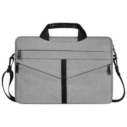 14.1 inch Breathable Wear-resistant Fashion Business Shoulder Handheld Zipper Laptop Bag with Shoulder Strap (Light Grey) by buy2fix