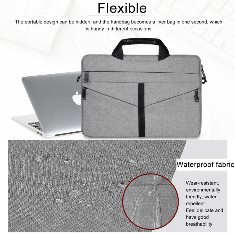14.1 inch Breathable Wear-resistant Fashion Business Shoulder Handheld Zipper Laptop Bag with Shoulder Strap (Light Grey) by buy2fix